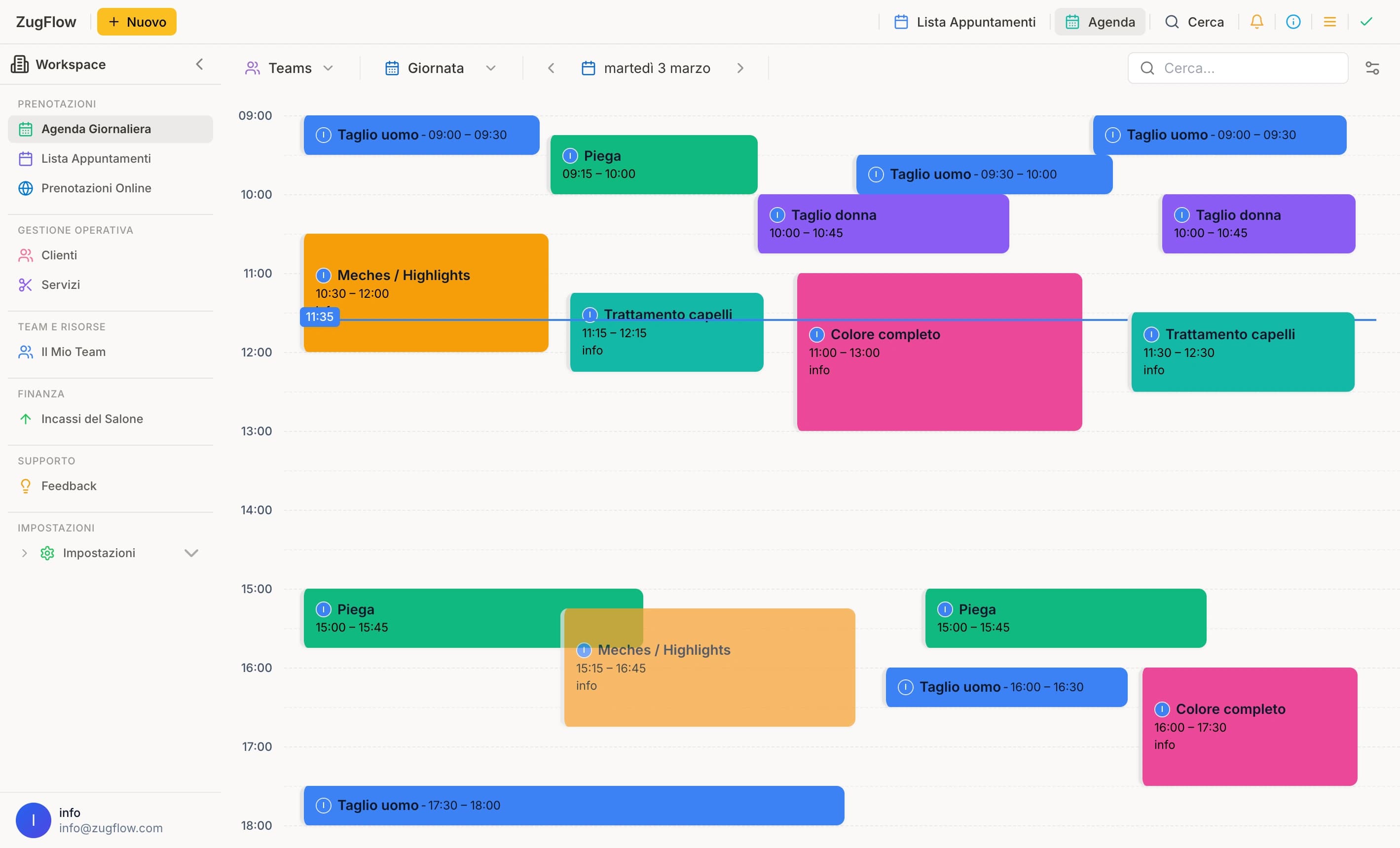 Vista agenda ZugFlow per saloni